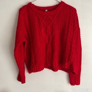thick red knit sweater
